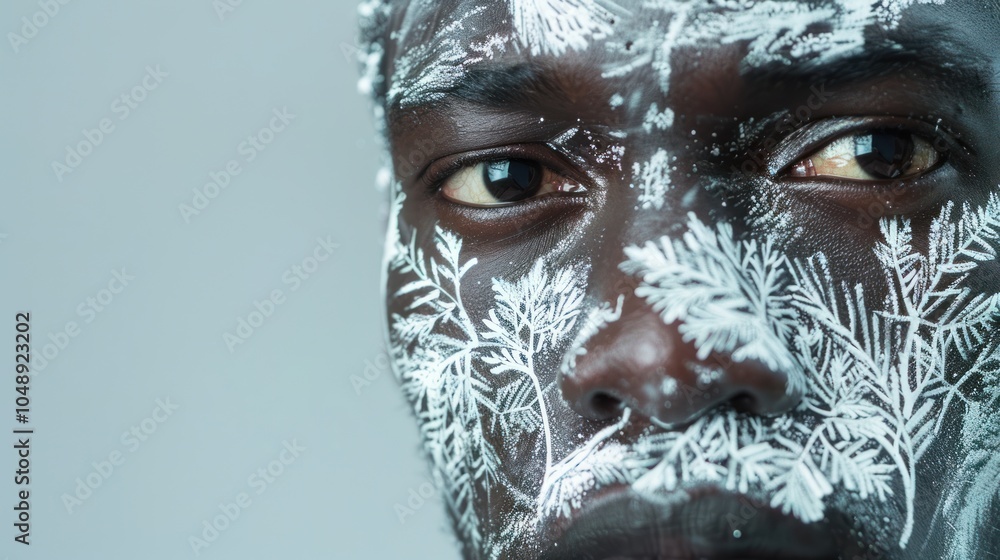 Obraz premium Close-up of a Man's Face with White Floral Patterns