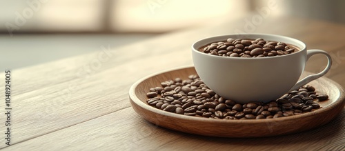 Empty cup with coffee beans...
