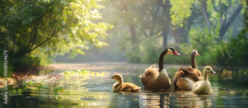 A group of adorable geese o...