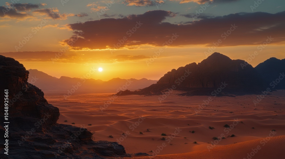 Sunset over the Wadi Rum Desert Sunset over the Wadi Rum Desert