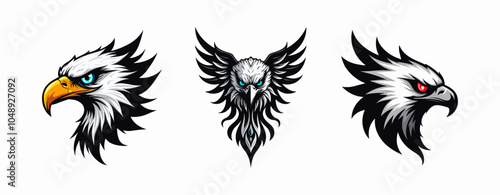flat eagle head mascot logo design esport style with white isolated background. Aggressive American eagle logo. tech eagle logo