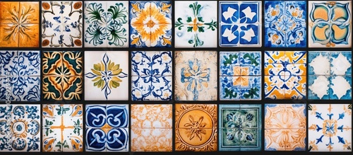 Beautiful collection of various traditional Portuguese tiles known as azulejos. with copy space image. Place for adding text or design