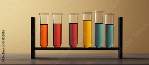 Six test tubes on a rack. w...