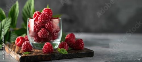 Ripe juicy raspberries in a...