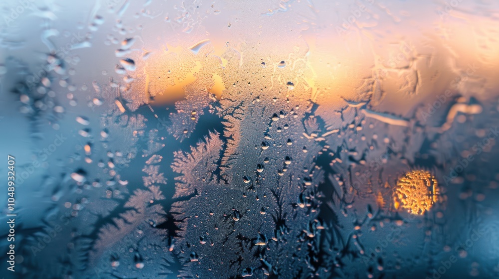 Fototapeta premium A Colorful Sunset Viewed Through a Frozen Window Pane