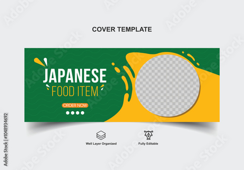 Creative fast food business promotion web banner template design, Restaurant healthy burger online sale social media marketing cover or web banner, pizza Cover banner, Japanese Food Cover Template