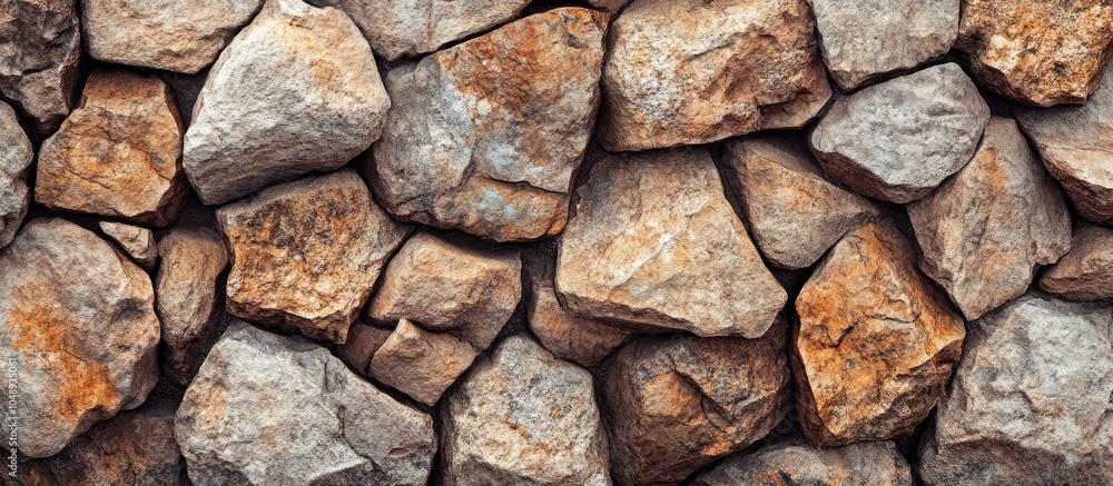 Fototapeta premium Wall with stone texture Brown rocks in various shapes copy space