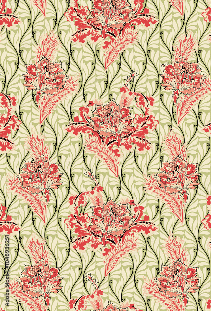 seamless beautiful wallpaper cards all over design floral leaf vintage ornament Victorian ethnic geometric print paisley