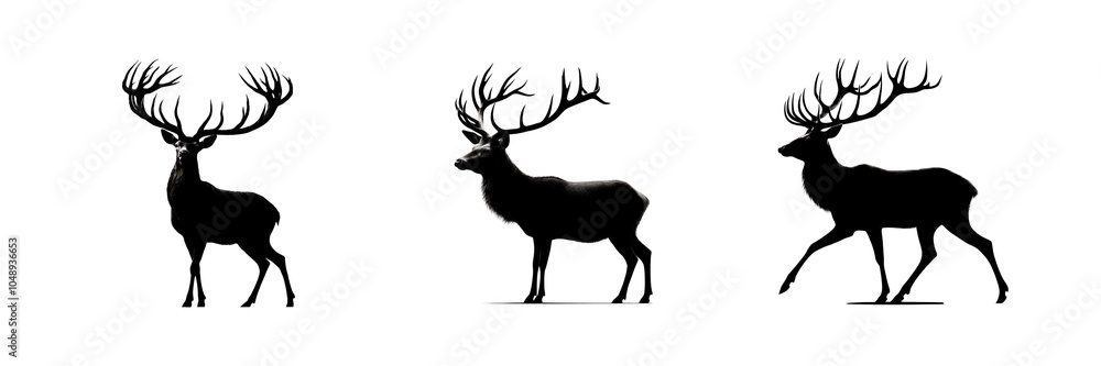 Obraz premium Set of Deer silhouette images, Happy Christmas Day special, isolated over on transparent white background
