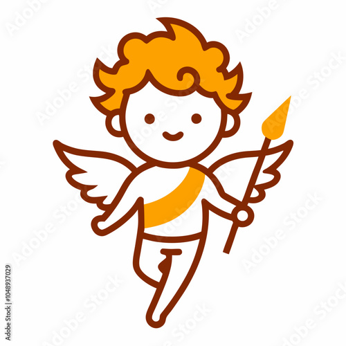 A whimsical cupid character line art vector illustration