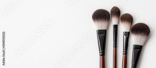 Makeup brushes on a white b...