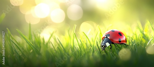 Ladybug resting on green gr...