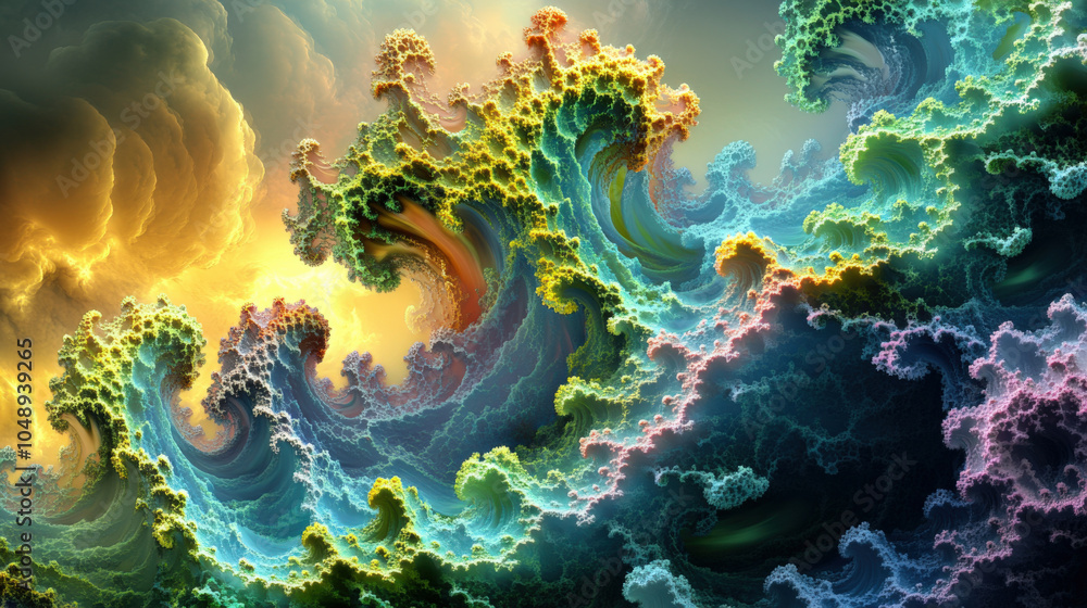 Abstract fractal landscape, generated by AI, shifting and evolving continuously Abstract fractal landscape, generated by AI, shifting and evolving continuously