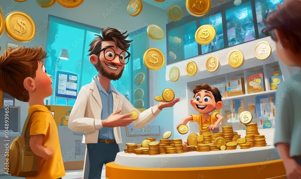Obraz premium Three people counting a large pile of coins.