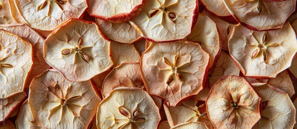 Slices of apples dried on a drying tray. with copy space image. Place for adding text or design Slices of apples dried on a drying tray. with copy space image. Place for adding text or design