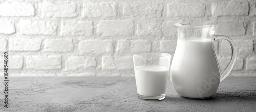 Milk in a jug and a glass o...