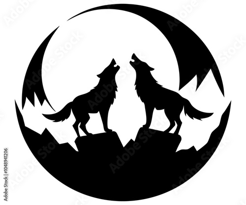 A silhouette of a wolf howling illustration line art clipart