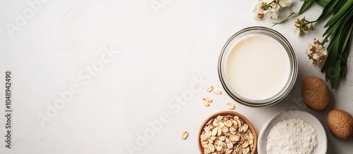 Vegan milk in a glass jar a...