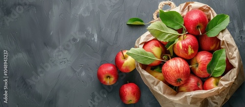 Bag of apples on a gray bac...