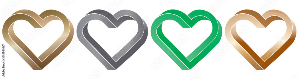 Impossible twisted heart icon. Vector optical illusion shape on white background. set of twisted 3d heart editable gradient colour's Impossible twisted heart icon. Vector optical illusion shape on white background. set of twisted 3d heart editable gradient colour's