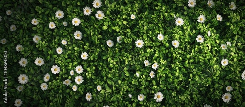 Obraz na płótnie Summer meadow abundant with white daisies A beautiful field of green grass and daisies is shown from a top down perspective creating a natural backdrop Top view with copy space w salonie