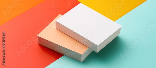 Blank business cards Mockup set against a colored background Flat lay Copyspace for text photo