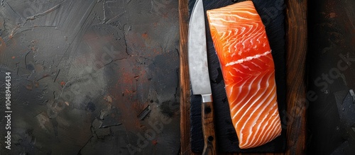 Fresh raw salmon fillet on ...