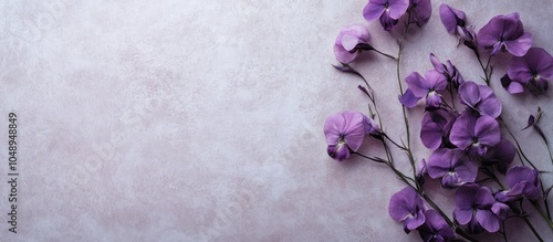 Square fashionable vintage textured paper background featuring dark purple flowers from Lathyrus tingitanus also known as Tangier pea. with copy space image. Place for adding text or design