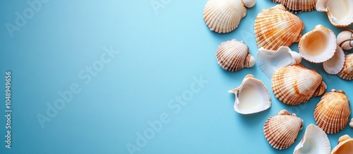 seashells against a blue ba...