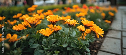 Orange flowers in a garden ...