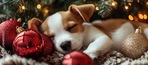 Sleeping puppy with Christm...