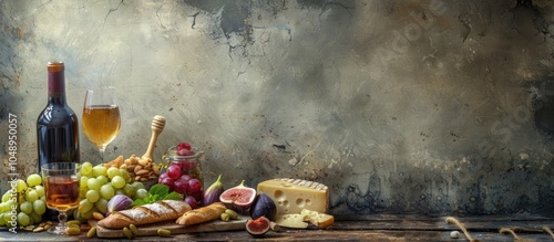 Cheese wine baguette grapes...