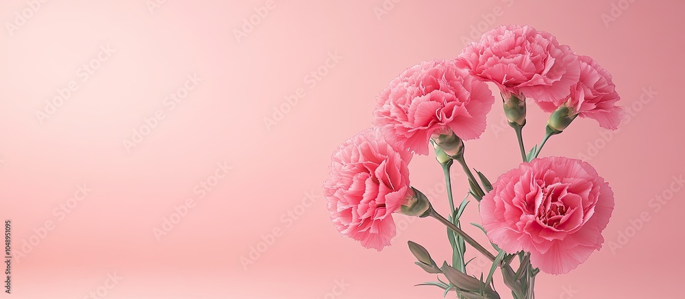 Pink carnation flowers against a pink background. with copy space image. Place for adding text or design Pink carnation flowers against a pink background. with copy space image. Place for adding text or design