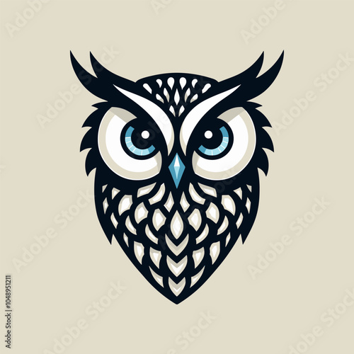 Blue ornamental owl in decorative floral design, intricate illustration. illustration of a geometric owl logo in pastel colors in flat colors isolated on a white transparent background