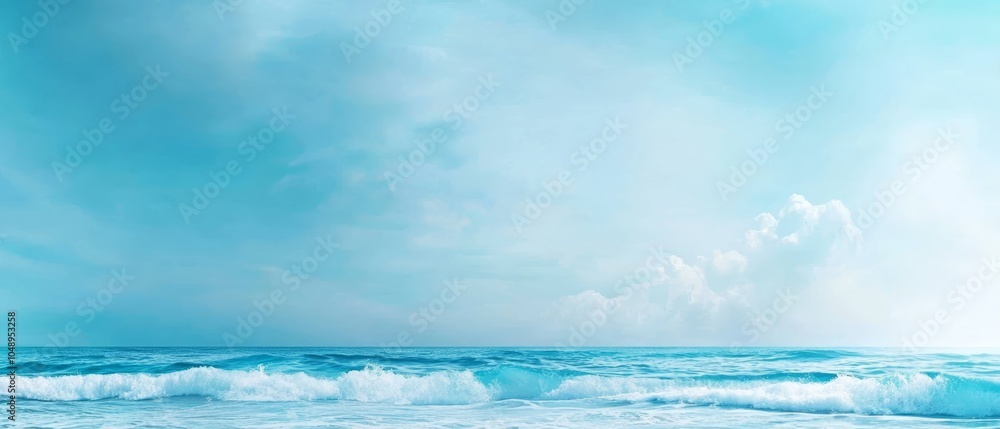 A vast expanse of water, peppered with incoming waves at the shore, beneath a cloud-studded, azure sky A vast expanse of water, peppered with incoming waves at the shore, beneath a cloud-studded, azure sky