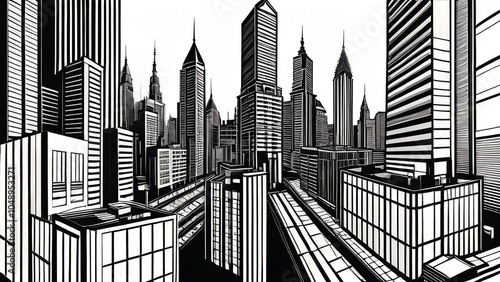 Art deco skyscraper cityscape in graphic style photo