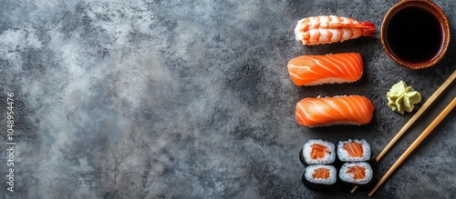 Variety of sushi arranged o...