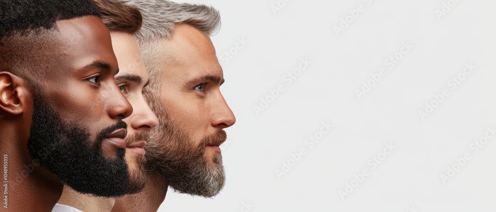 Fototapeta premium Three men are in the group, two of them have beards, and the third has a goatee