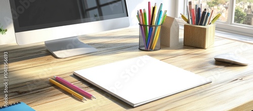 Blank book colored pens and...