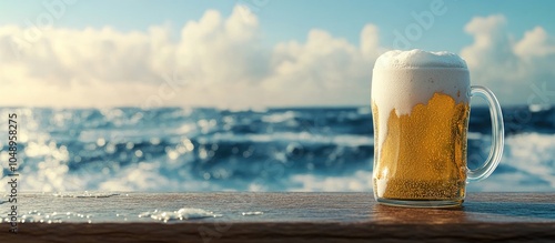 A mug of beer with froth an...