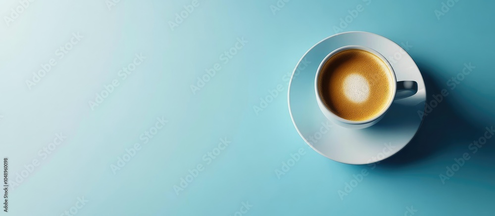 Creative workspace featuring a blue desktop with a coffee scene. with copy space image. Place for adding text or design Creative workspace featuring a blue desktop with a coffee scene. with copy space image. Place for adding text or design