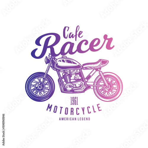 Cafe racer custom motorcycle. Original vector illustration in vintage style isolated on white background. T-shirt design.