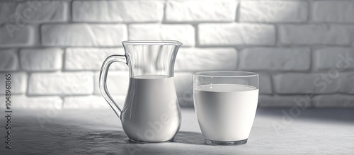 Milk in a jug and a glass o...