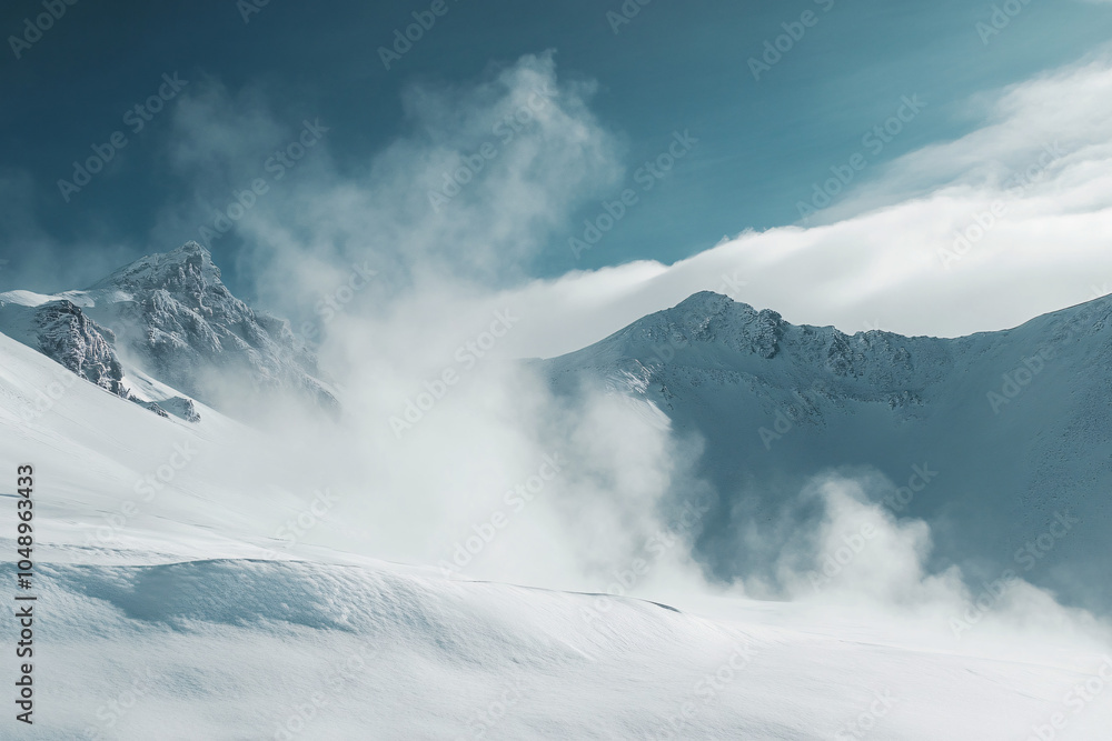 snowy mountain peaks and clouds in winter wonderland landscape snowy mountain peaks and clouds in winter wonderland landscape