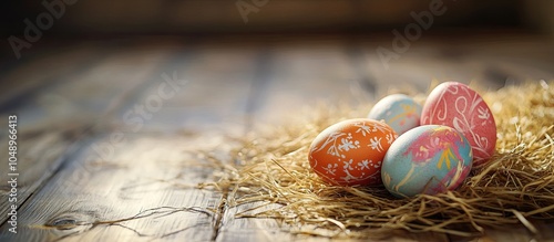 Painted Easter eggs placed ...