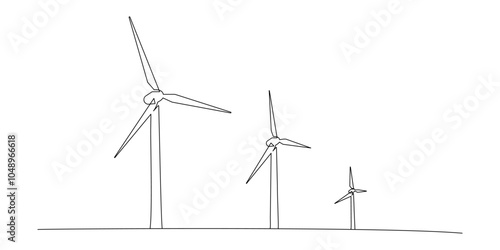Continuous one line drawn silhouette of alternative energy wind turbine on white background. The concept of a symbol of ecology and nature conservation. Alternative energy for humanity