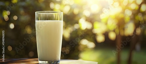 Milk in a glass against a b...