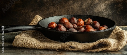 Ripe chestnuts on burlap wi...