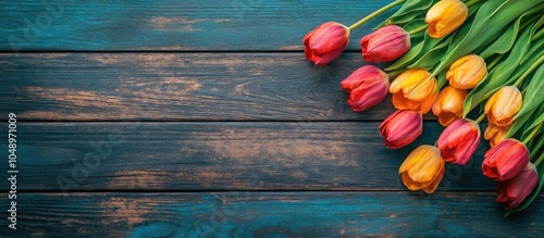 Vivid tulips on a wooden ta...