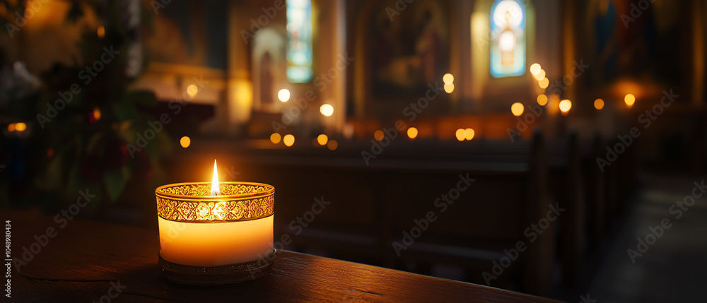 Single Candle Burning in a Church Setting with Blurred Background, Single Candle Burning in a Church Setting with Blurred Backgroun Single Candle Burning in a Church Setting with Blurred Background, Single Candle Burning in a Church Setting with Blurred Backgroun